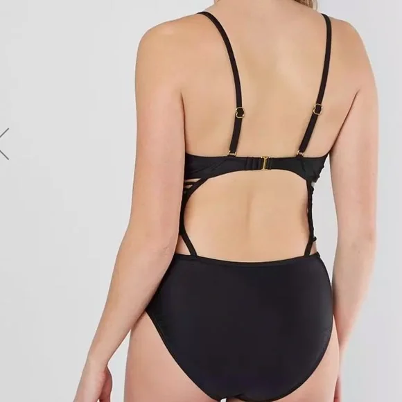 Ibiza Black Macrame Crisscross One Piece Strappy Swimsuit - Picture 4 of 12